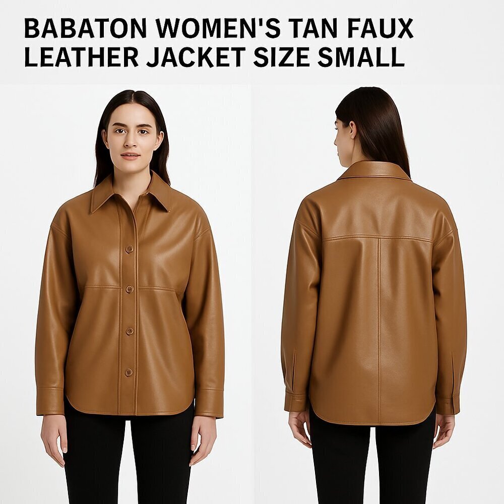 BABATON WOMEN'S TAN FAUX LEATHER JACKET SIZE SMALL